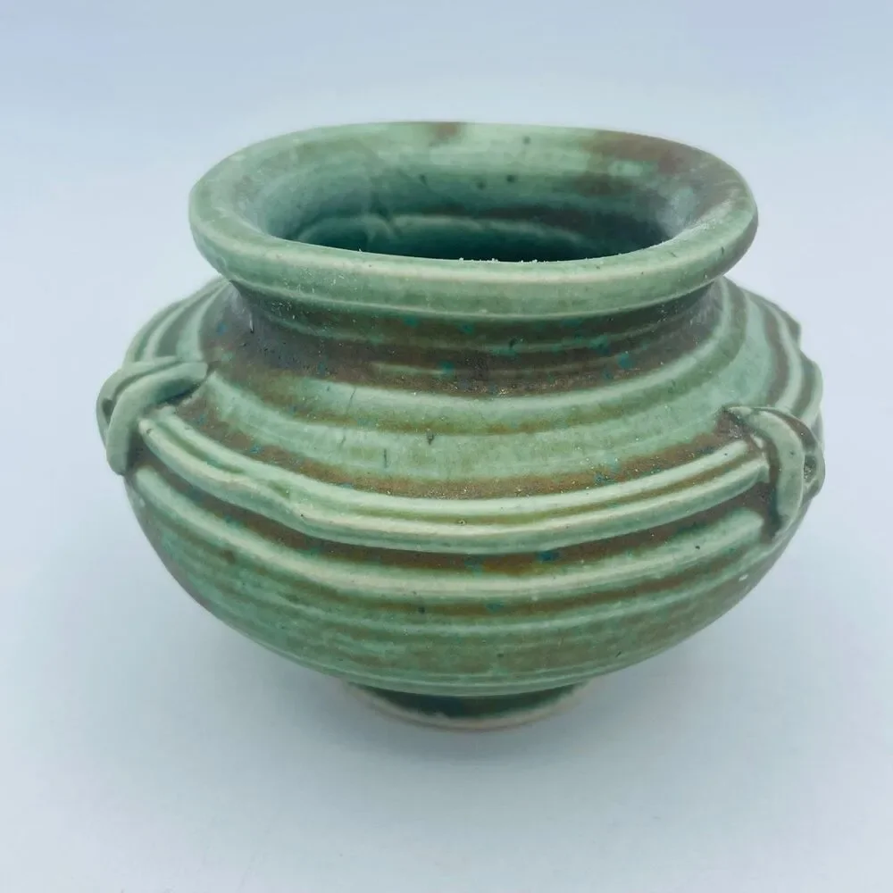 Studio Art Pottery Handmade Mini Pot w. Flower Frog Pins for Floral Bud Display